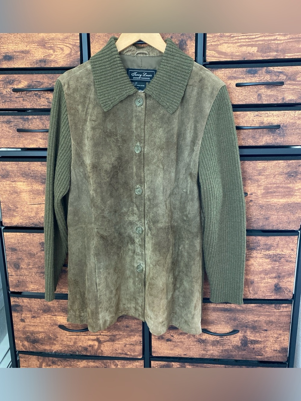Terry Lewis Classic Luxuries Suede Wool Knit Mixed Media Heritage Jacket Size L